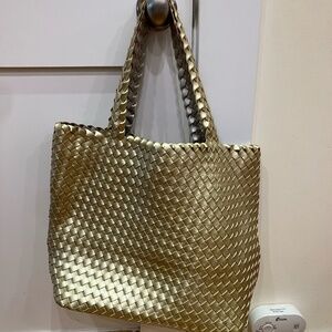 Gold Woven Tote Bag